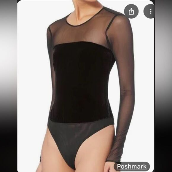 NWT Cinq a Sept Black Velvet/Mesh Bodysuit Small - Picture 1 of 13